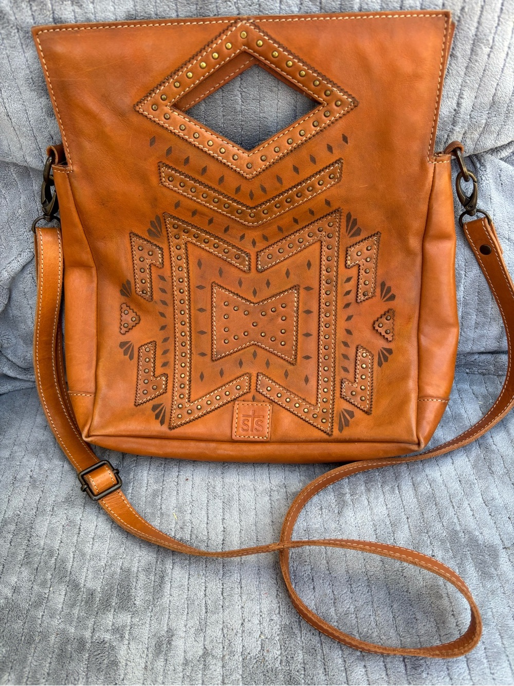 STS Ranchwear Studded Tan Leather Crossbody Bag - Women's Shoulder Bag